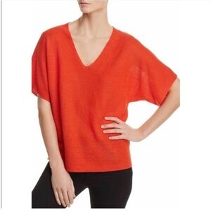 Eileen Fisher Organic Linen V Neck Blouse Orange Short Sleeve- Petite Small